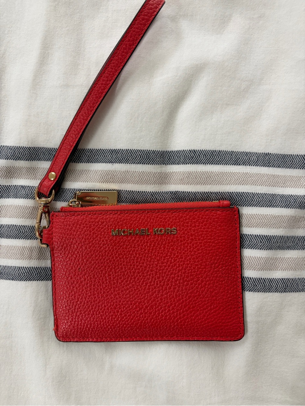 Michael Kors Pebbled Leather Wristlet with Gold Hardware